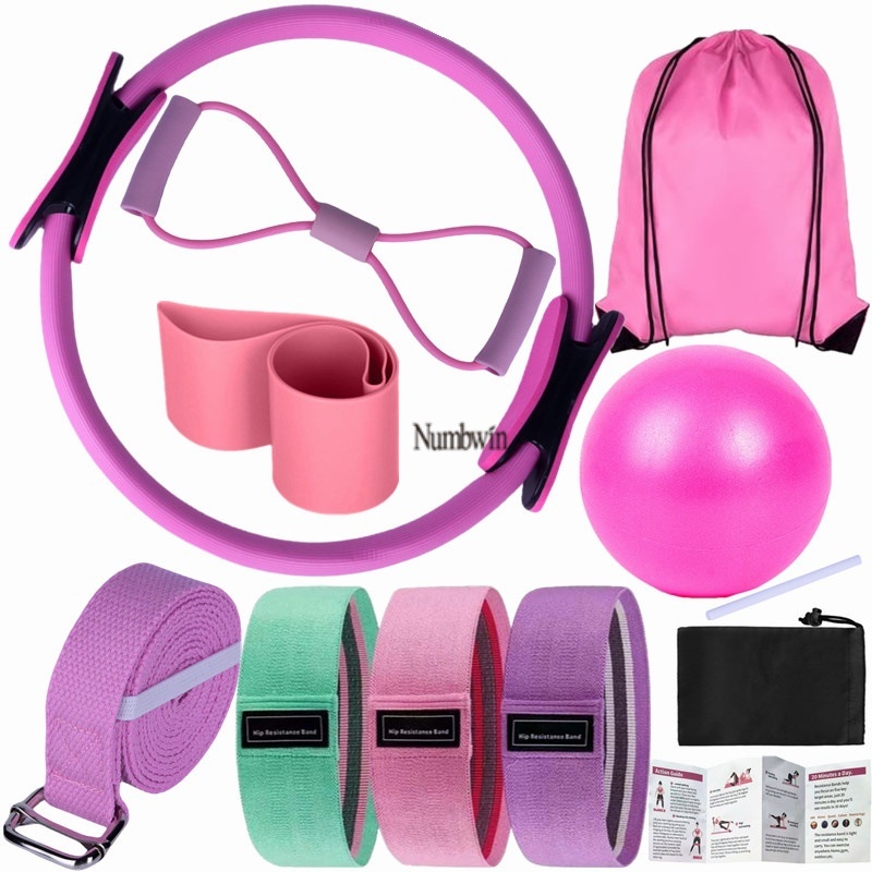 Numbwini kodune pilatesekomplekt, naiste pilateserõngas, joogapallikomplekt, vastupidavusrõngas fitness-piiriülese treeninguga