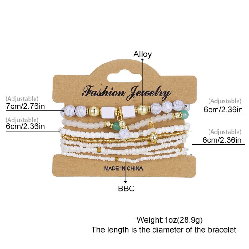 Pārrobežu sprādzienu bohēmiska etniskā stila modes rokassprādze, daudzslāņu rīsu pērlīšu sieviešu rotaslietas, ģeometriskas rīsu pērlīšu rokassprādze