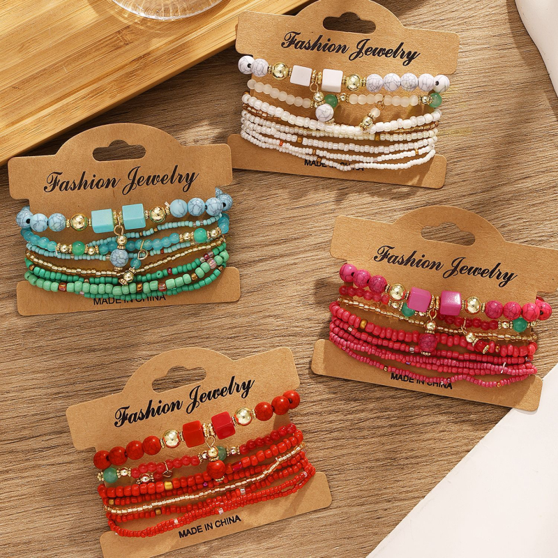 Pārrobežu sprādzienu bohēmiska etniskā stila modes rokassprādze, daudzslāņu rīsu pērlīšu sieviešu rotaslietas, ģeometriskas rīsu pērlīšu rokassprādze