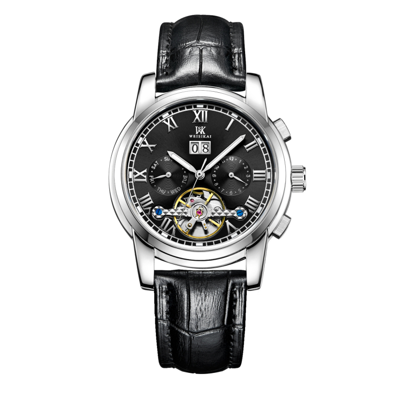 Ceas mecanic autentic [Weskay] cu volantă mare, impermeabil, pentru bărbați, de afaceri, cu explozii