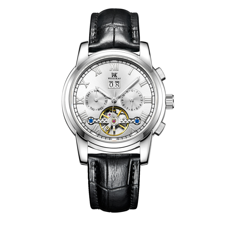Ceas mecanic autentic [Weskay] cu volantă mare, impermeabil, pentru bărbați, de afaceri, cu explozii
