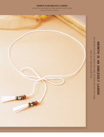 Vintage Ethnic Στυλ Υφαντή Ζώνη με Φούντα Λευκή Μαύρη Καμήλα για Γυναικεία, Διακοσμητικό Φόρεμα με Σχοινί, Πολυχρηστικό