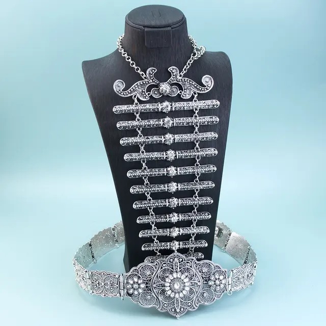 Vene kaukaasia etnilise naiste vöö pulmapühade rüü kostüümi kaunistuseks keha vöökoha pitseri ehtekomplekt