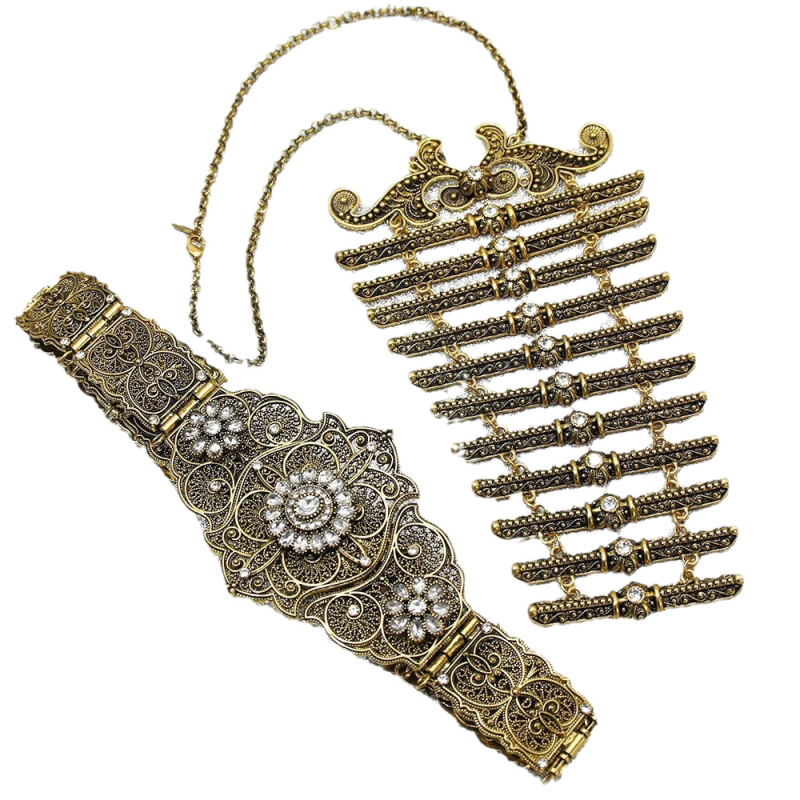 Vene kaukaasia etnilise naiste vöö pulmapühade rüü kostüümi kaunistuseks keha vöökoha pitseri ehtekomplekt