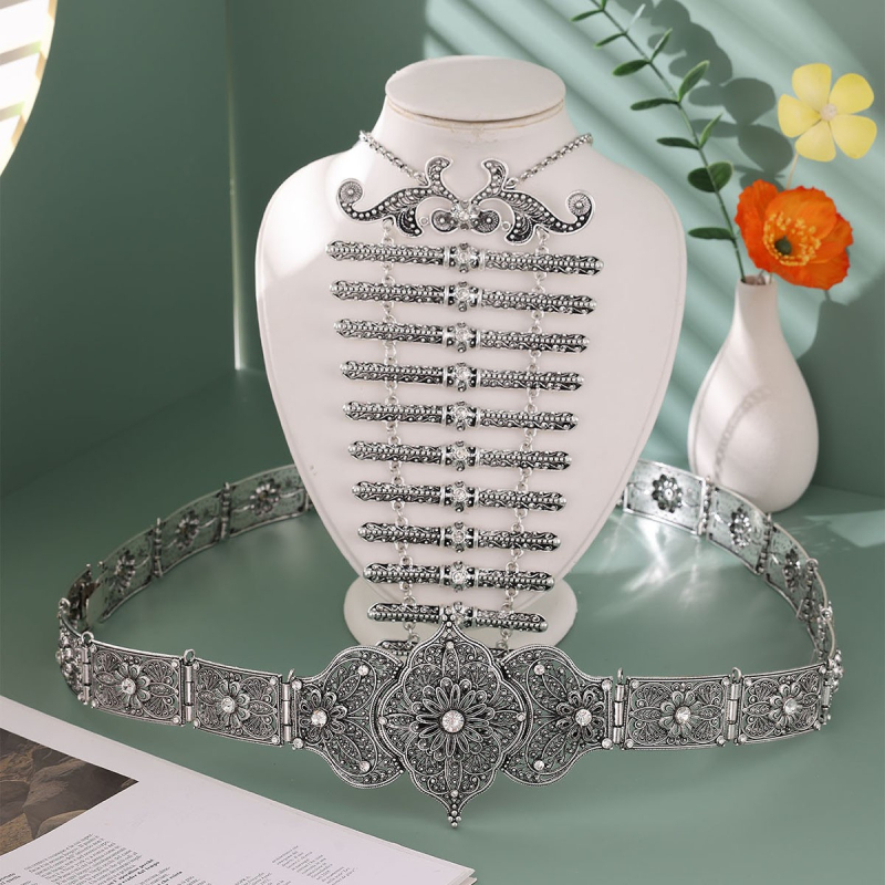 Vene kaukaasia etnilise naiste vöö pulmapühade rüü kostüümi kaunistuseks keha vöökoha pitseri ehtekomplekt