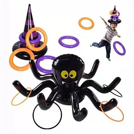 Helovino pripučiamų vorų žaislų rekvizitai, vorų raganos vaiduoklio kepurės mėtymo žiedas, pripučiamas voras, kryžminis kraštas