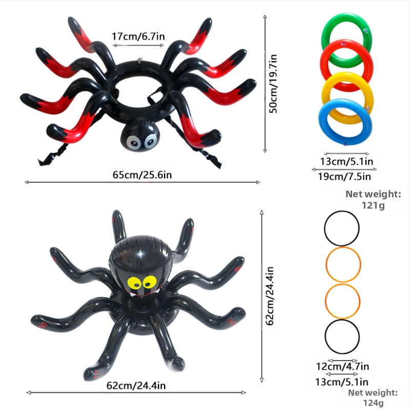 Хелоуин Надуваеми паяци Играчки Реквизити Паяк Вещица Призрак Шапка Хвърляне Пръстен Надуваем Паяк Трансграничен