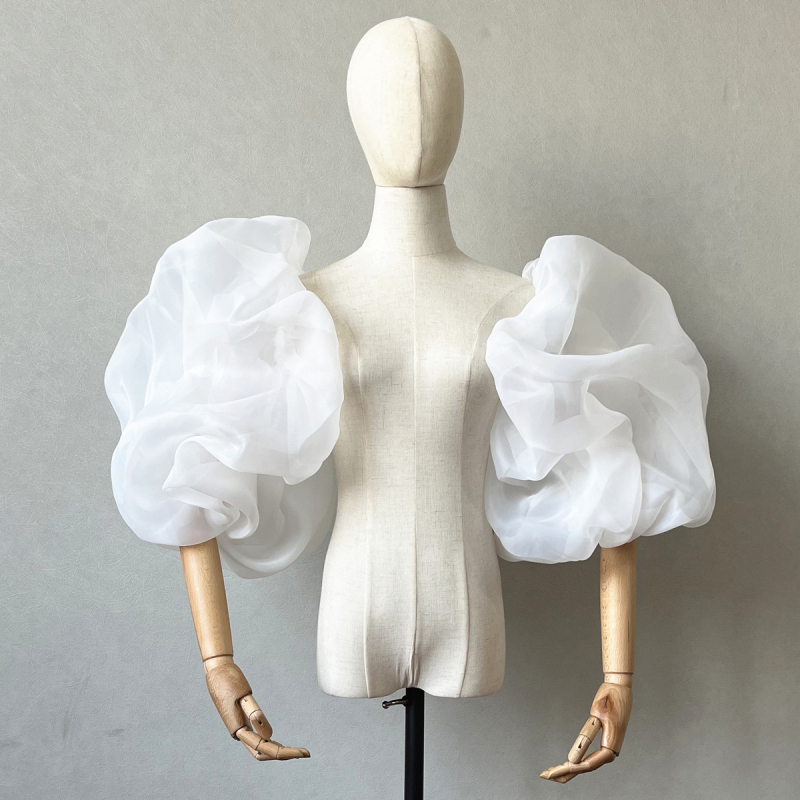 Pruudi pulmakleit organza käevarrukaga laternavarrukaga daamide kleidi aksessuaarid väliskaubanduse hulgimüük V46