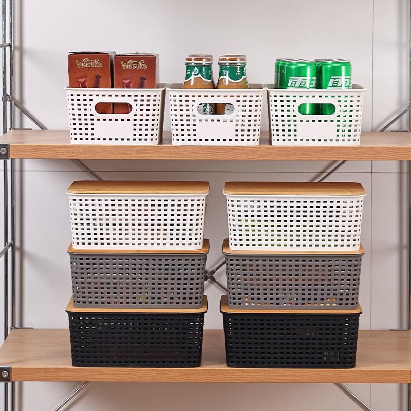 Amazon kockás rattan bambusz fedéllel ellátott tárolódoboz egyszerű konyhai asztali tárolódoboz gyári nagykereskedelem