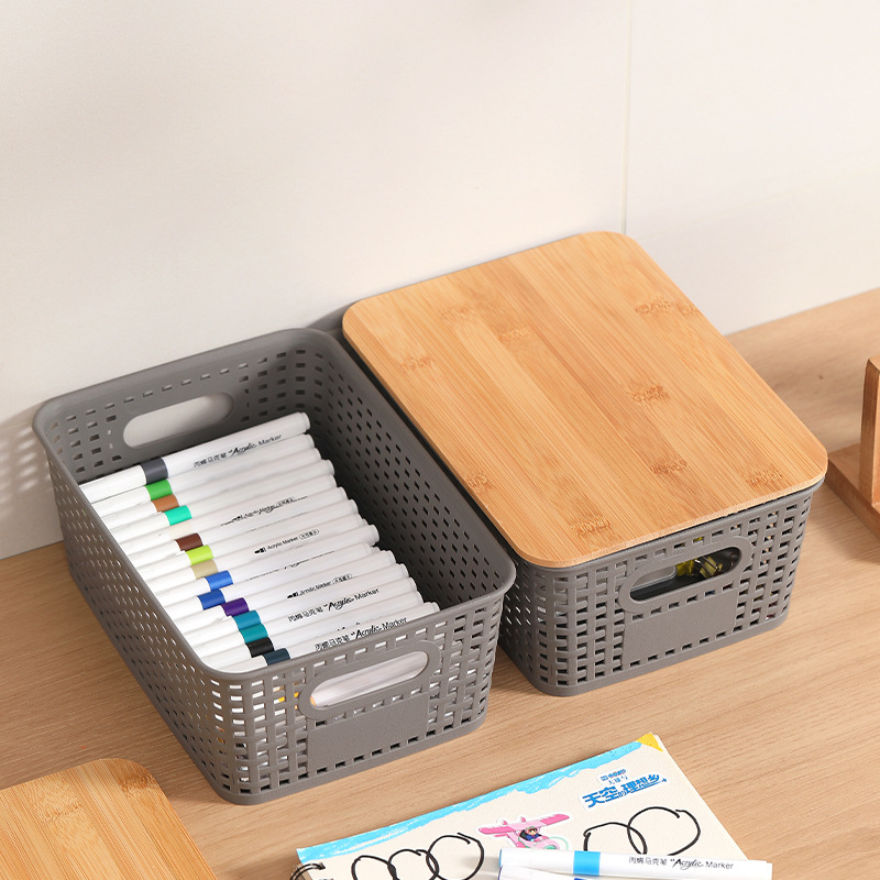 Amazon kockás rattan bambusz fedéllel ellátott tárolódoboz egyszerű konyhai asztali tárolódoboz gyári nagykereskedelem