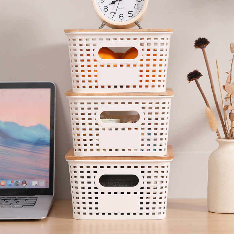 Amazon kockás rattan bambusz fedéllel ellátott tárolódoboz egyszerű konyhai asztali tárolódoboz gyári nagykereskedelem