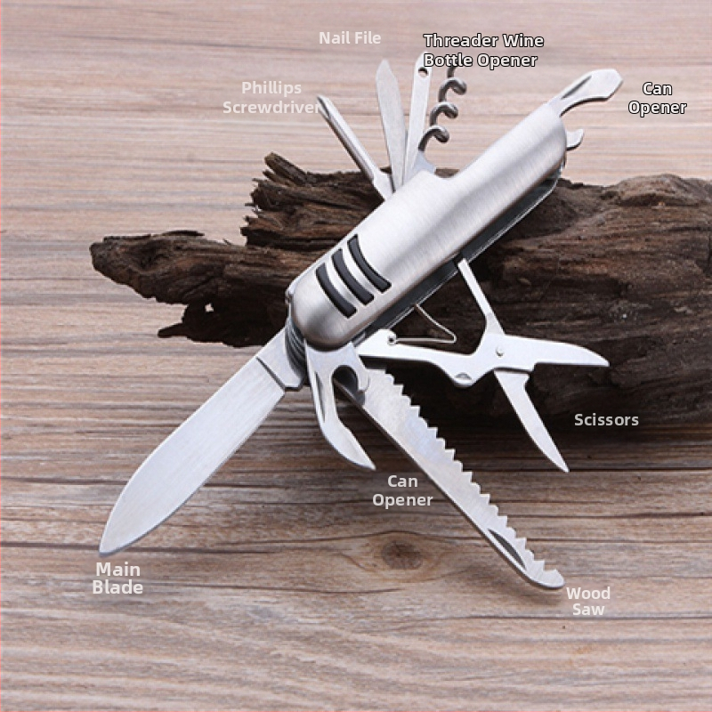 Didmeninis šveicariškas daugiafunkcis peilis lauko stovyklavimui, aštrus sulankstomas vaisių peilis, nešiojamas savigynos derinys