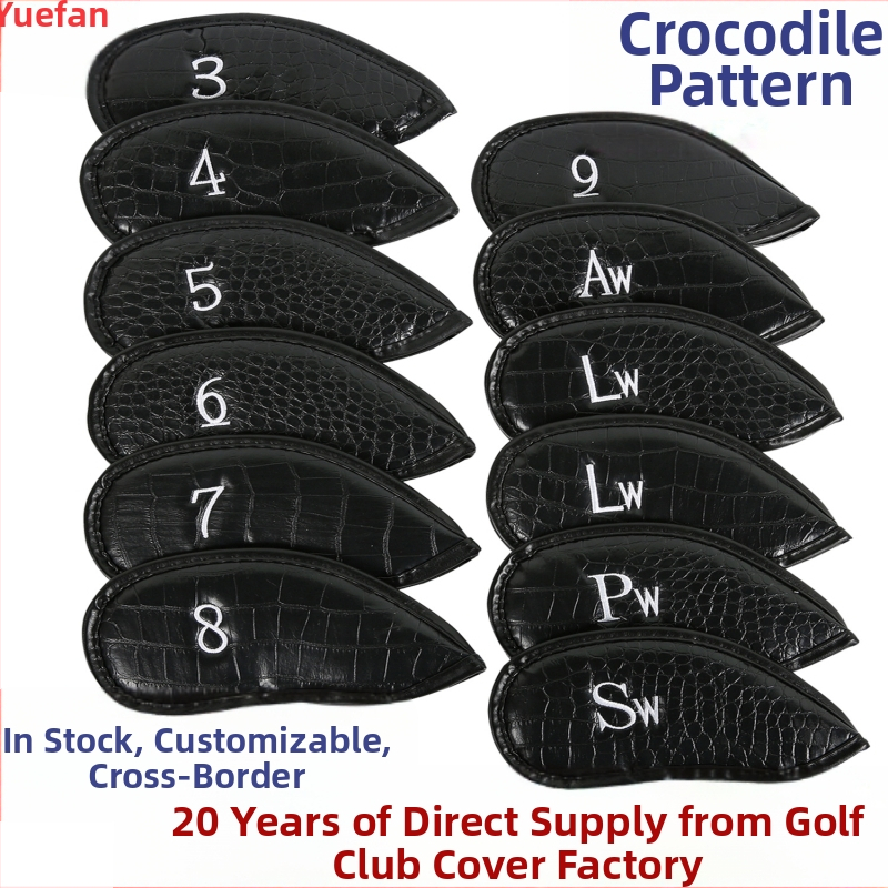 Gamykloje tiekiamas krokodilo rašto ličių rašto strypo dangtelis, golfo lazdos dangtelio užsegimas su lipdukais iš PU, geležinio strypo dangtelis