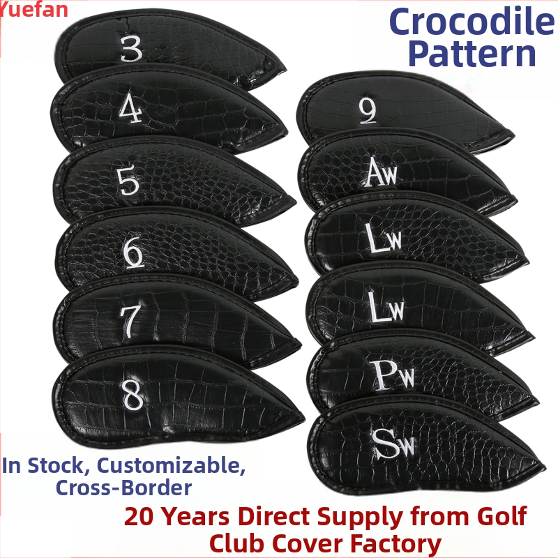 Gamykloje tiekiamas krokodilo rašto ličių rašto strypo dangtelis, golfo lazdos dangtelio užsegimas su lipdukais iš PU, geležinio strypo dangtelis