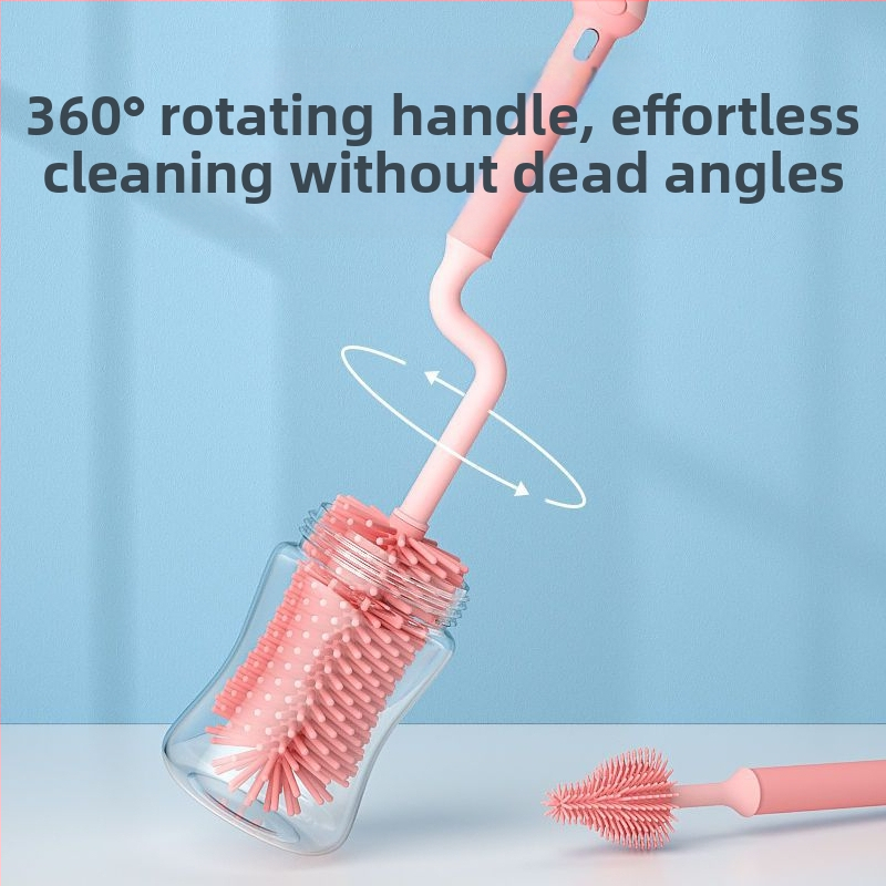 Силиконова четка за шишета, четка за бебешки залъгалки, четка за сламка, въртяща се четка за измиване на шишета, четка за почистване с изплакване, комплект четки за почистване