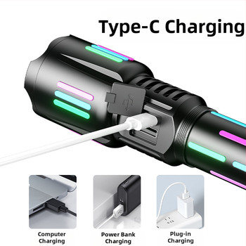 Διασυνοριακός λευκός φακός λέιζερ, φόρτισης τύπου C, εξωτερικός φακός LED με ψηφιακή ταινία φθορισμού ζουμ