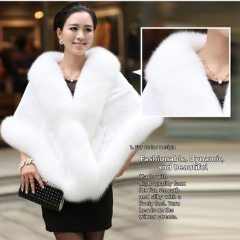 Mink Skin Happy Mom Winter Bride Rókaszőrme Kendő Esküvői Ruha Cape Dress Cheongsam Szőrme Cape Outwear Fehér Női