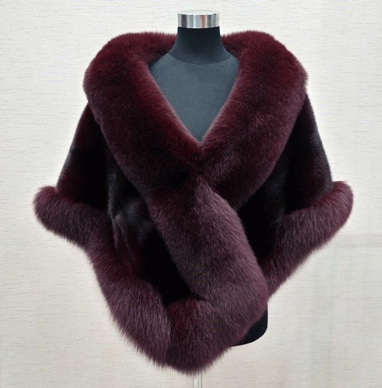 Mink Skin Happy Mom Winter Bride Rókaszőrme Kendő Esküvői Ruha Cape Dress Cheongsam Szőrme Cape Outwear Fehér Női