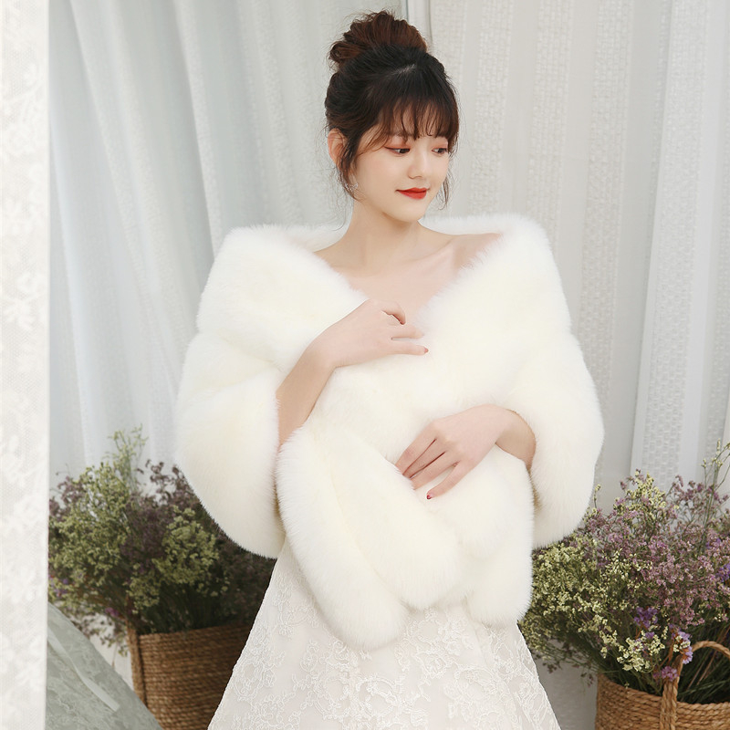 Mink Skin Happy Mom Winter Bride Rókaszőrme Kendő Esküvői Ruha Cape Dress Cheongsam Szőrme Cape Outwear Fehér Női