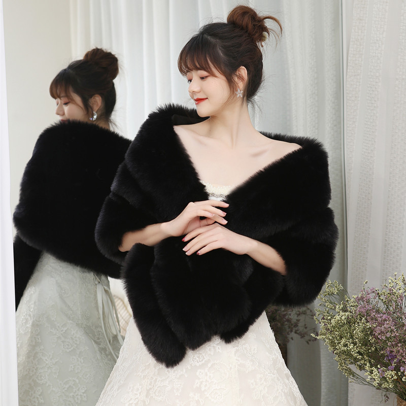 Mink Skin Happy Mom Winter Bride Rókaszőrme Kendő Esküvői Ruha Cape Dress Cheongsam Szőrme Cape Outwear Fehér Női