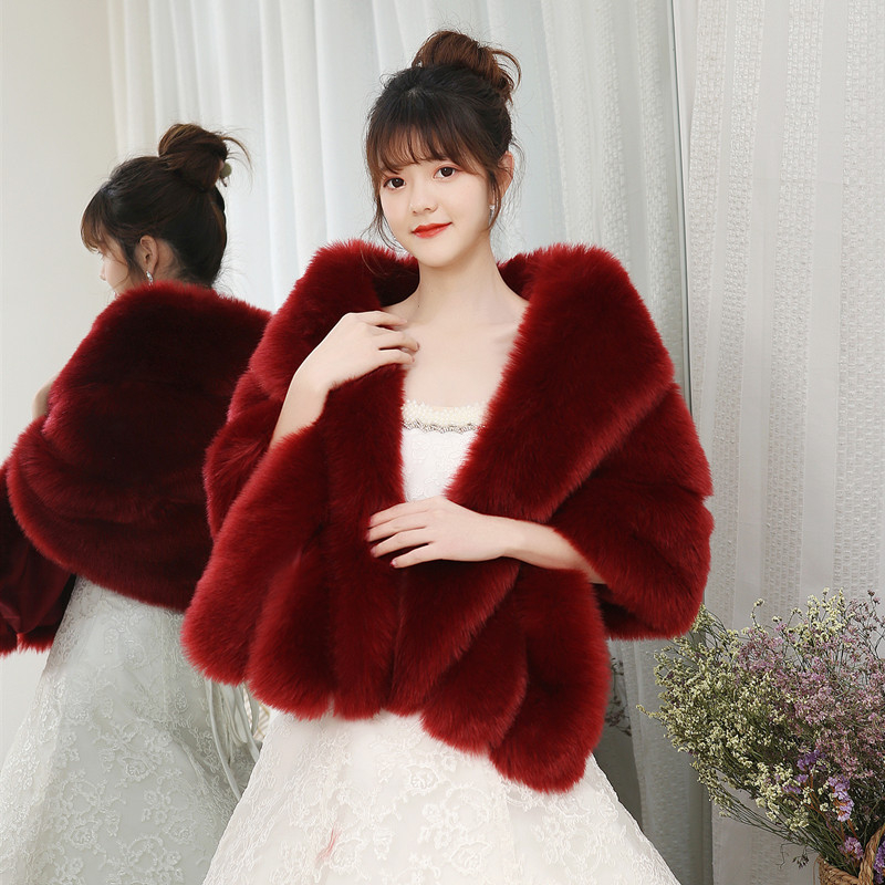 Mink Skin Happy Mom Winter Bride Rókaszőrme Kendő Esküvői Ruha Cape Dress Cheongsam Szőrme Cape Outwear Fehér Női
