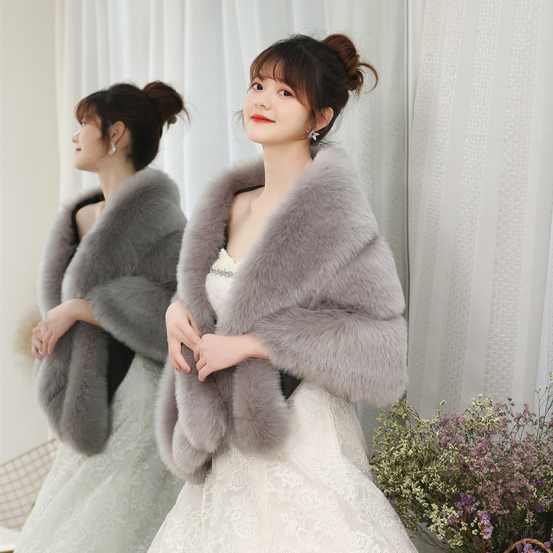 Mink Skin Happy Mom Winter Bride Rókaszőrme Kendő Esküvői Ruha Cape Dress Cheongsam Szőrme Cape Outwear Fehér Női