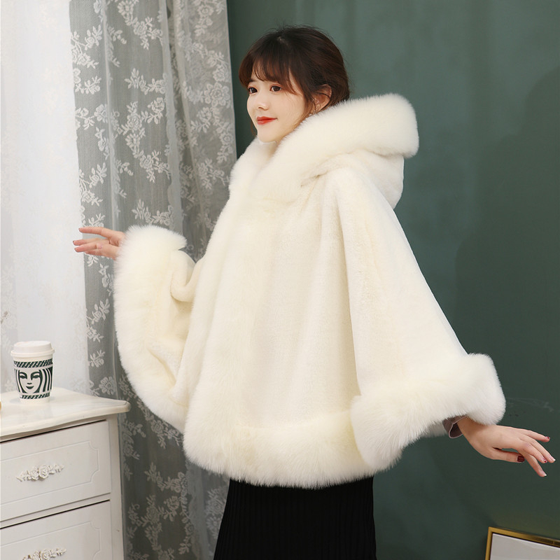 Mink Skin Happy Mom Winter Bride Rókaszőrme Kendő Esküvői Ruha Cape Dress Cheongsam Szőrme Cape Outwear Fehér Női