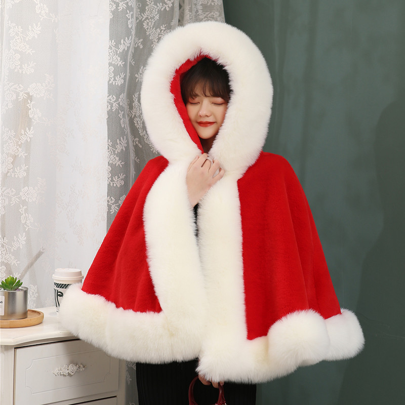 Mink Skin Happy Mom Winter Bride Rókaszőrme Kendő Esküvői Ruha Cape Dress Cheongsam Szőrme Cape Outwear Fehér Női