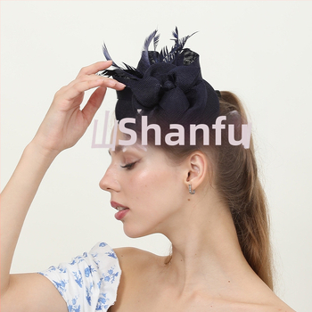 Amazon Cross Border Νυφικά Καπέλα Κορδέλα Μαλλιών Απομίμηση Λινού Υλικού Μπαλαρίνας για Πάρτι Jockey Club Vintage Αξεσουάρ Μαλλιών με Φτερά