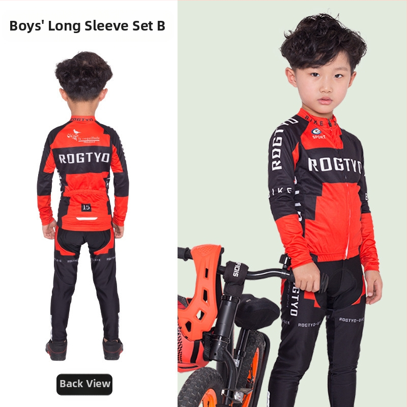 Tavaszi, nyári és őszi gyermek hosszú ujjú kerékpáros mezek, futóbiciklik, kerékpáros felszerelések, görkorcsolya felsők, nadrágok és stoplik
