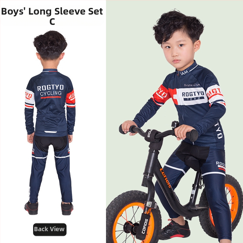 Tavaszi, nyári és őszi gyermek hosszú ujjú kerékpáros mezek, futóbiciklik, kerékpáros felszerelések, görkorcsolya felsők, nadrágok és stoplik