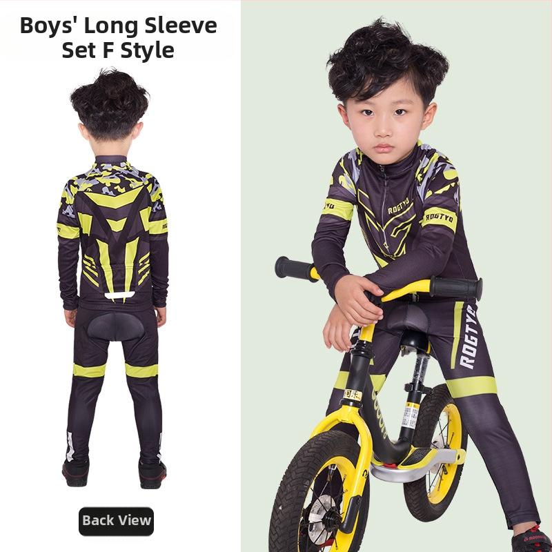 Tavaszi, nyári és őszi gyermek hosszú ujjú kerékpáros mezek, futóbiciklik, kerékpáros felszerelések, görkorcsolya felsők, nadrágok és stoplik