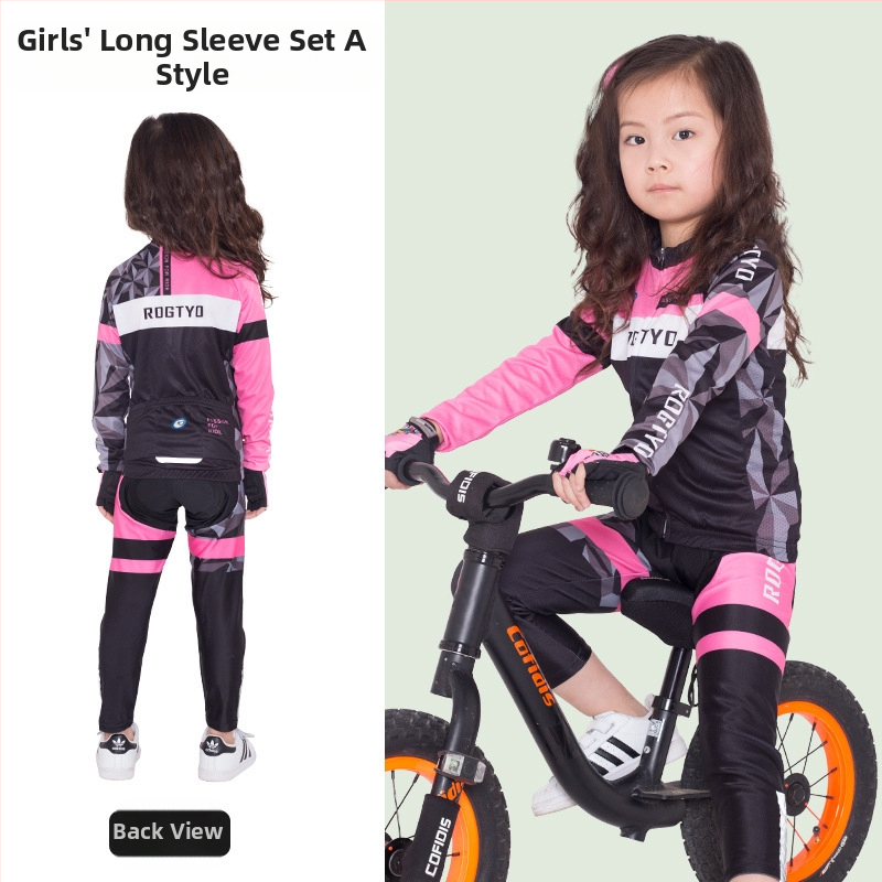 Tavaszi, nyári és őszi gyermek hosszú ujjú kerékpáros mezek, futóbiciklik, kerékpáros felszerelések, görkorcsolya felsők, nadrágok és stoplik