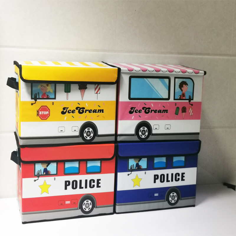 Cutie de depozitare pentru organizarea jucăriilor pentru copii, cutie pliabilă din material nețesut, cutie de depozitare cu autobuz cu desene animate