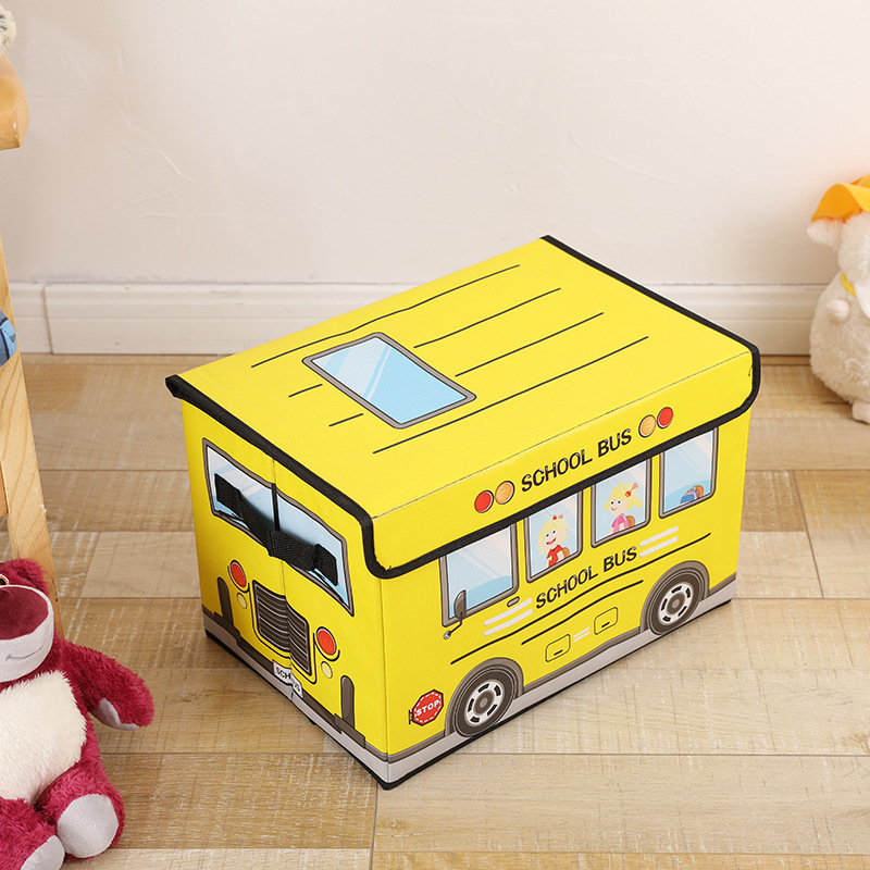 Cutie de depozitare pentru organizarea jucăriilor pentru copii, cutie pliabilă din material nețesut, cutie de depozitare cu autobuz cu desene animate