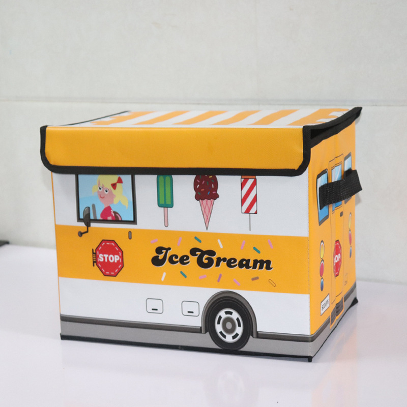 Cutie de depozitare pentru organizarea jucăriilor pentru copii, cutie pliabilă din material nețesut, cutie de depozitare cu autobuz cu desene animate