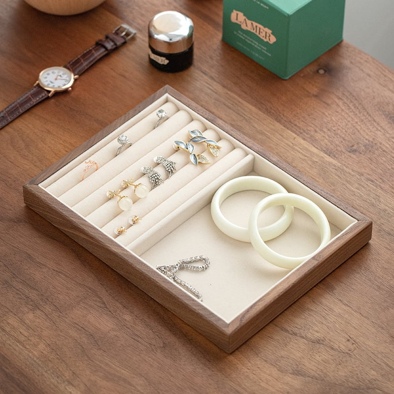 Musta pähkli täispuidust ehete hoiukarp suure mahutavusega kõrvarõngaste kaelakee ehtekarp väike dekoratiivkarp tehase sirged juuksed