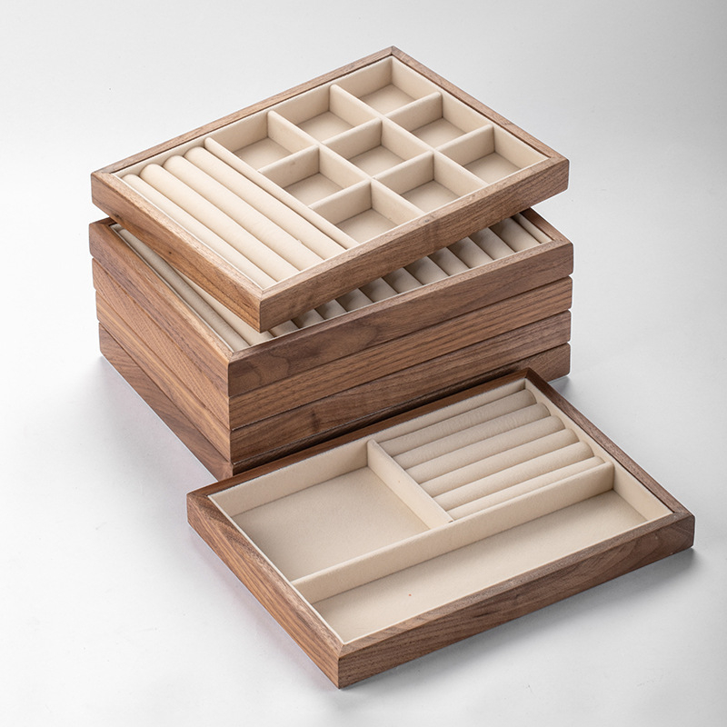 Musta pähkli täispuidust ehete hoiukarp suure mahutavusega kõrvarõngaste kaelakee ehtekarp väike dekoratiivkarp tehase sirged juuksed