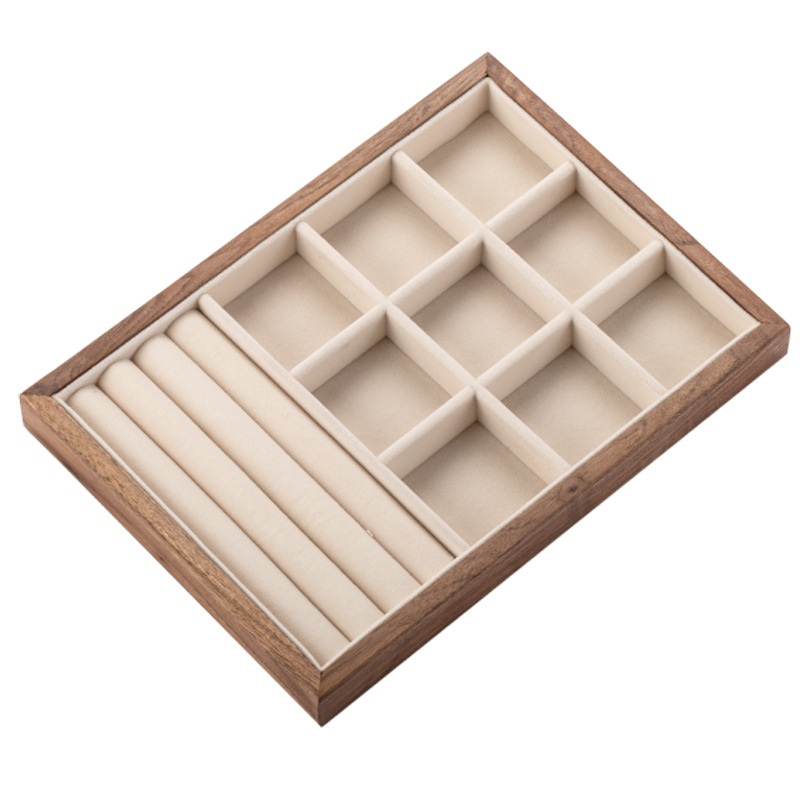 Musta pähkli täispuidust ehete hoiukarp suure mahutavusega kõrvarõngaste kaelakee ehtekarp väike dekoratiivkarp tehase sirged juuksed