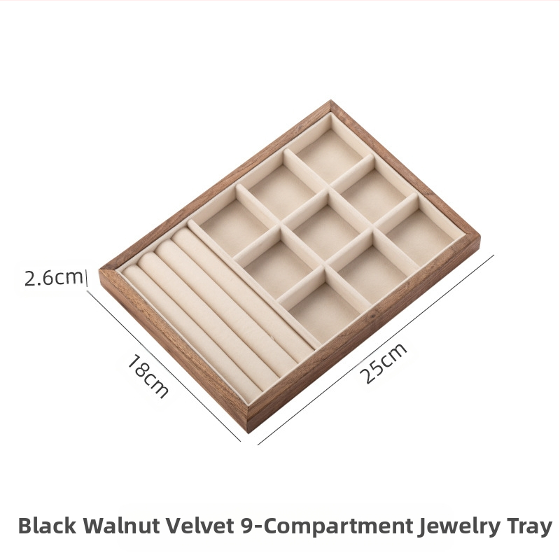 Musta pähkli täispuidust ehete hoiukarp suure mahutavusega kõrvarõngaste kaelakee ehtekarp väike dekoratiivkarp tehase sirged juuksed
