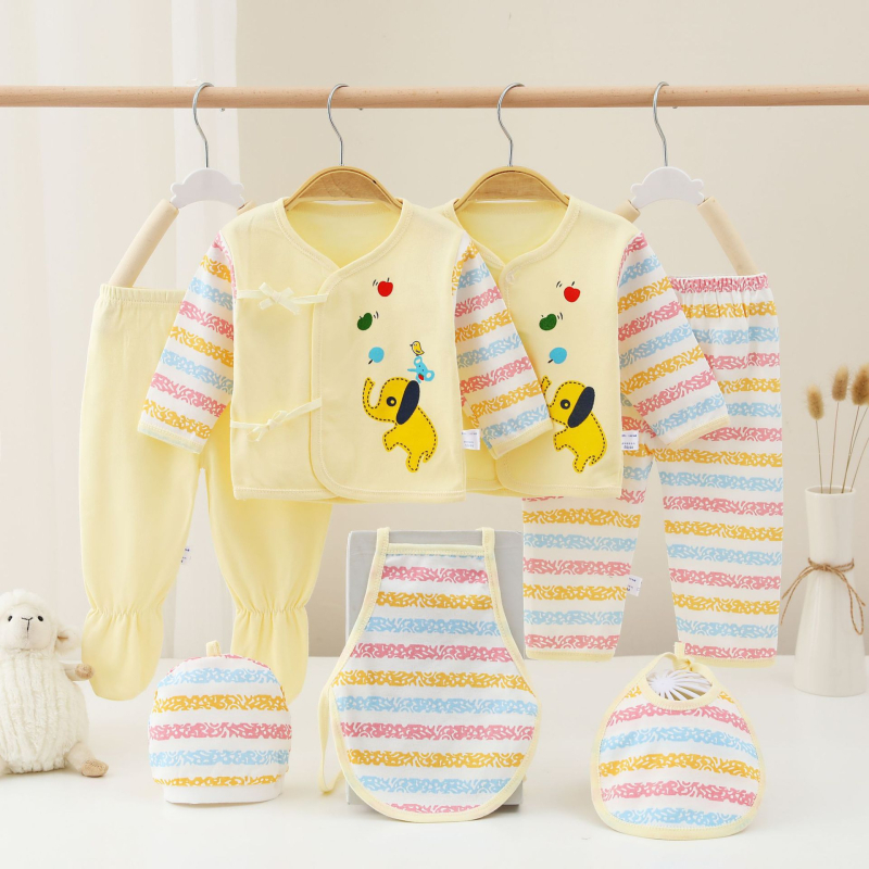 Naujagimio drabužių kostiumas Naujagimio medvilniniai apatiniai Vienuolio drabužiai Septynių dalių komplektas Pavasario rudens vasaros rudens drabužiai Keturi metų laikai