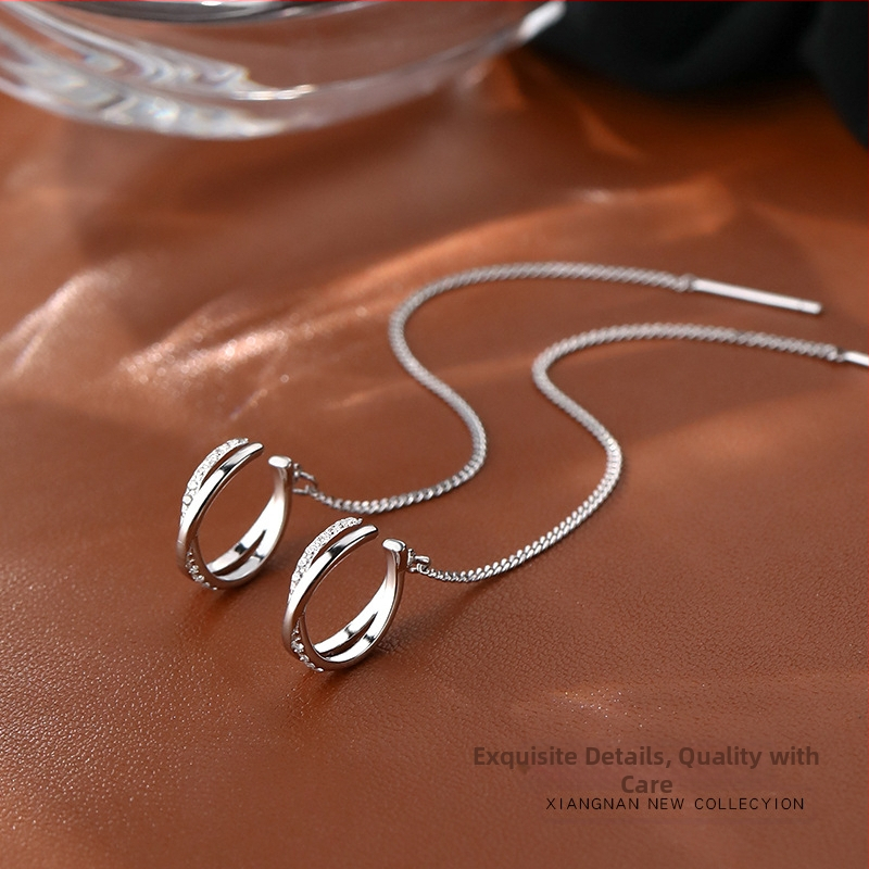 Сребърни обеци с пискюли 925, лятна линия на ухото 2024, нови модни обеци, обеци със студен вятър, дамски бижута