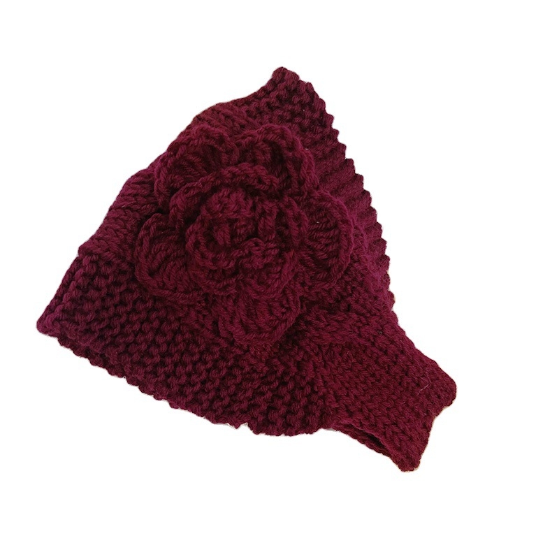 Sügis-talvine soe kootud villane juuksepaelmüts lilleline juuksepael peakatte kate valge juustega peapael naistele