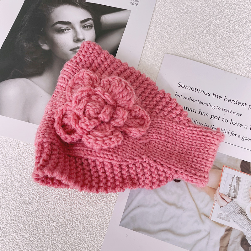 Sügis-talvine soe kootud villane juuksepaelmüts lilleline juuksepael peakatte kate valge juustega peapael naistele