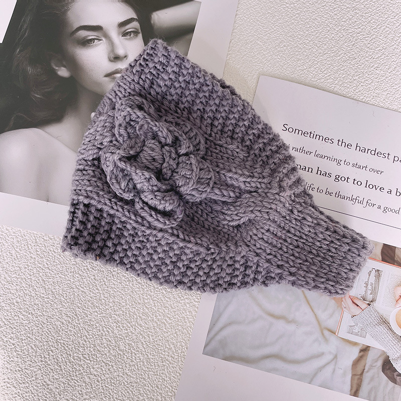 Sügis-talvine soe kootud villane juuksepaelmüts lilleline juuksepael peakatte kate valge juustega peapael naistele