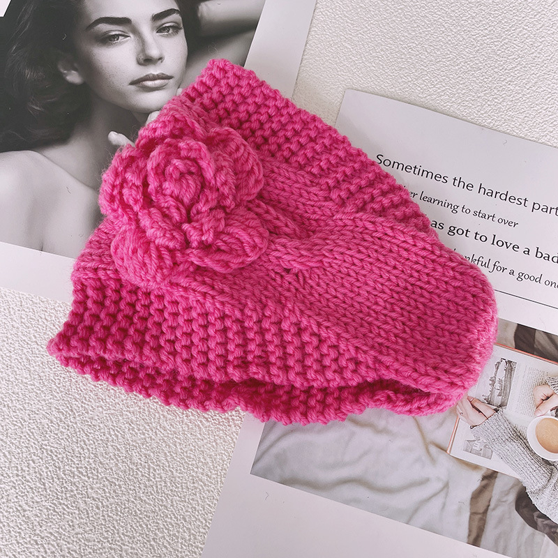 Sügis-talvine soe kootud villane juuksepaelmüts lilleline juuksepael peakatte kate valge juustega peapael naistele