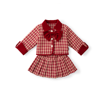 MDD Κορίτσια 2024 Φθινόπωρο και Χειμώνας Νέο Παιδικό Κοστούμι Chanel Στυλ Φόρεμα Πρωτοχρονιάς Φόρεμα Γενεθλίων Κόκκινο Φόρεμα