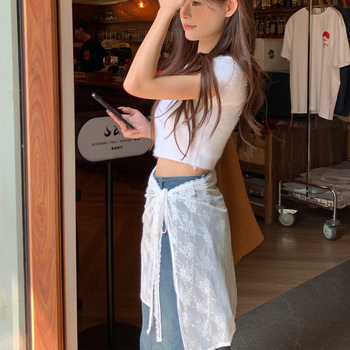 Proljetna niša za 2024. godinu, korejski stil, bijela čipkasta zavjesa za prdenje za žene, slatka suknja s vezanjem, univerzalna pregača, navlaka za suknju