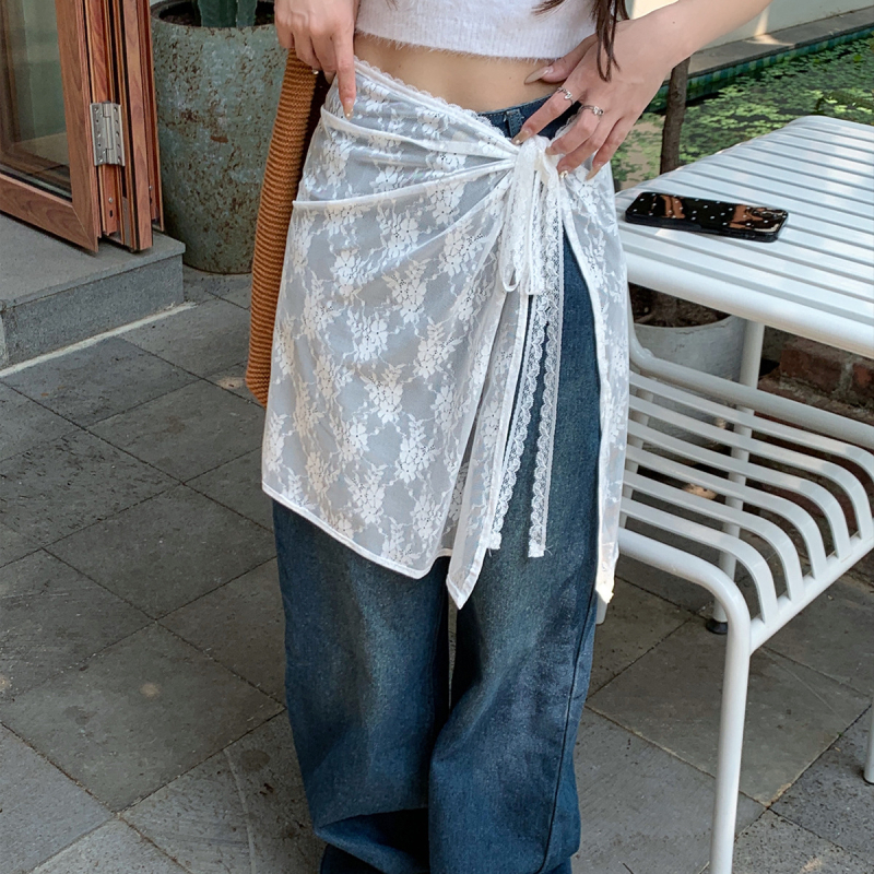 Proljetna niša za 2024. godinu, korejski stil, bijela čipkasta zavjesa za prdenje za žene, slatka suknja s vezanjem, univerzalna pregača, navlaka za suknju