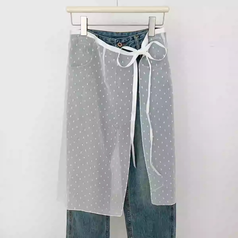 Proljetna niša za 2024. godinu, korejski stil, bijela čipkasta zavjesa za prdenje za žene, slatka suknja s vezanjem, univerzalna pregača, navlaka za suknju